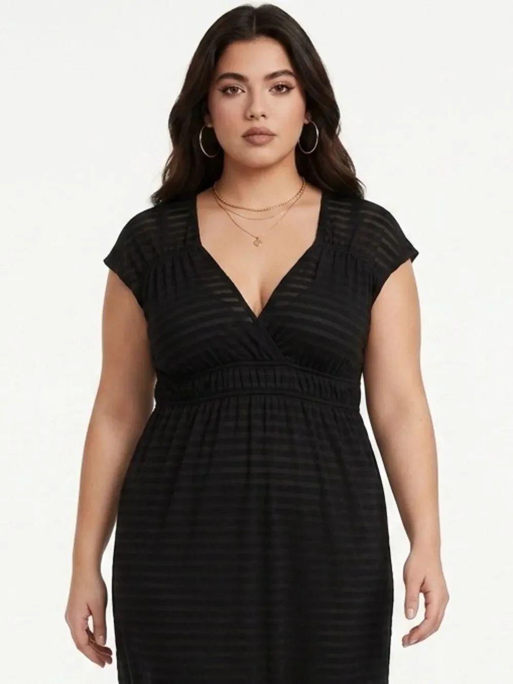 MERONA | NEW Classic Black Stripe Accent V-Neck Swim Coverup Women’s Size Large